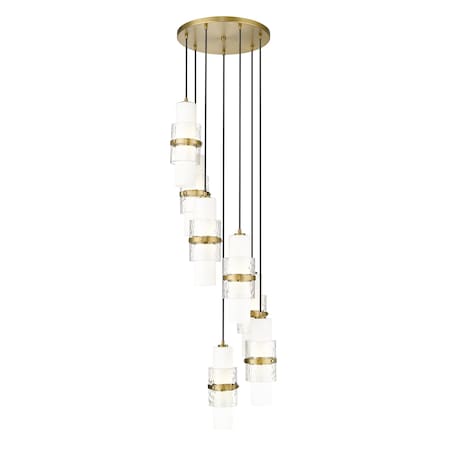 Z-Lite Cayden Chandelier, 7-Light, 18 In.W x 16.75 In.H, Modern Gold/Clear + Etched Opal 1946P-7R-MGLD